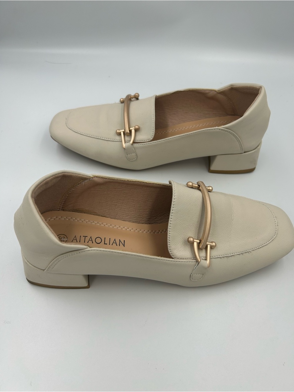 Women's Cream Leather Loafers with Gold Accent - Picture 5 of 11